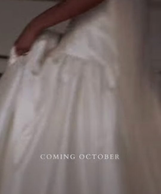 Reel cover: Coming October, a close-up of a satin gown