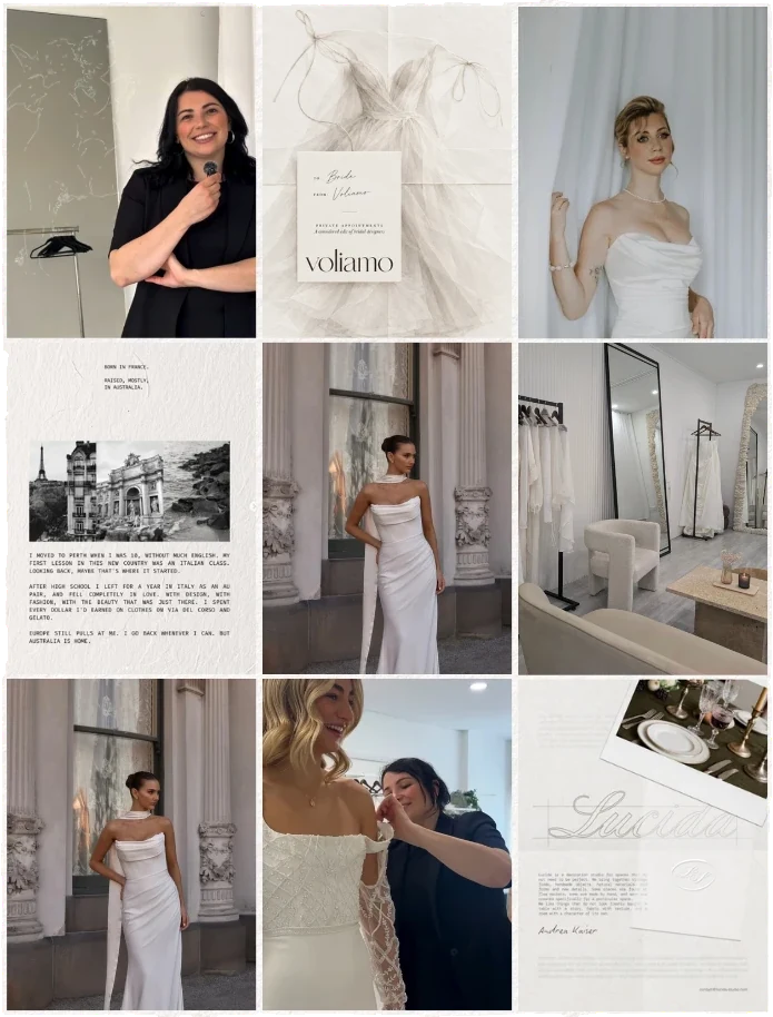 Vision 01 feed concept: a nine-post Instagram grid in neutral tones